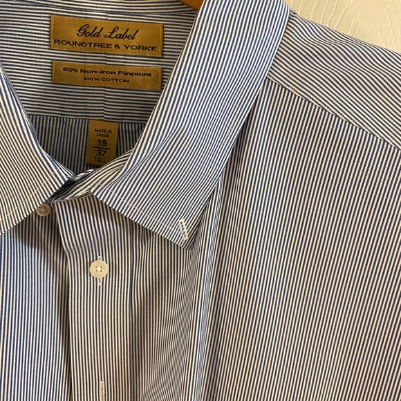 Size 19 - 37 Tall - ROUNDTREE and Yorke GOLD LABEL -NonIron Pinpoint Stripe NWOT - Picture 2 of 7